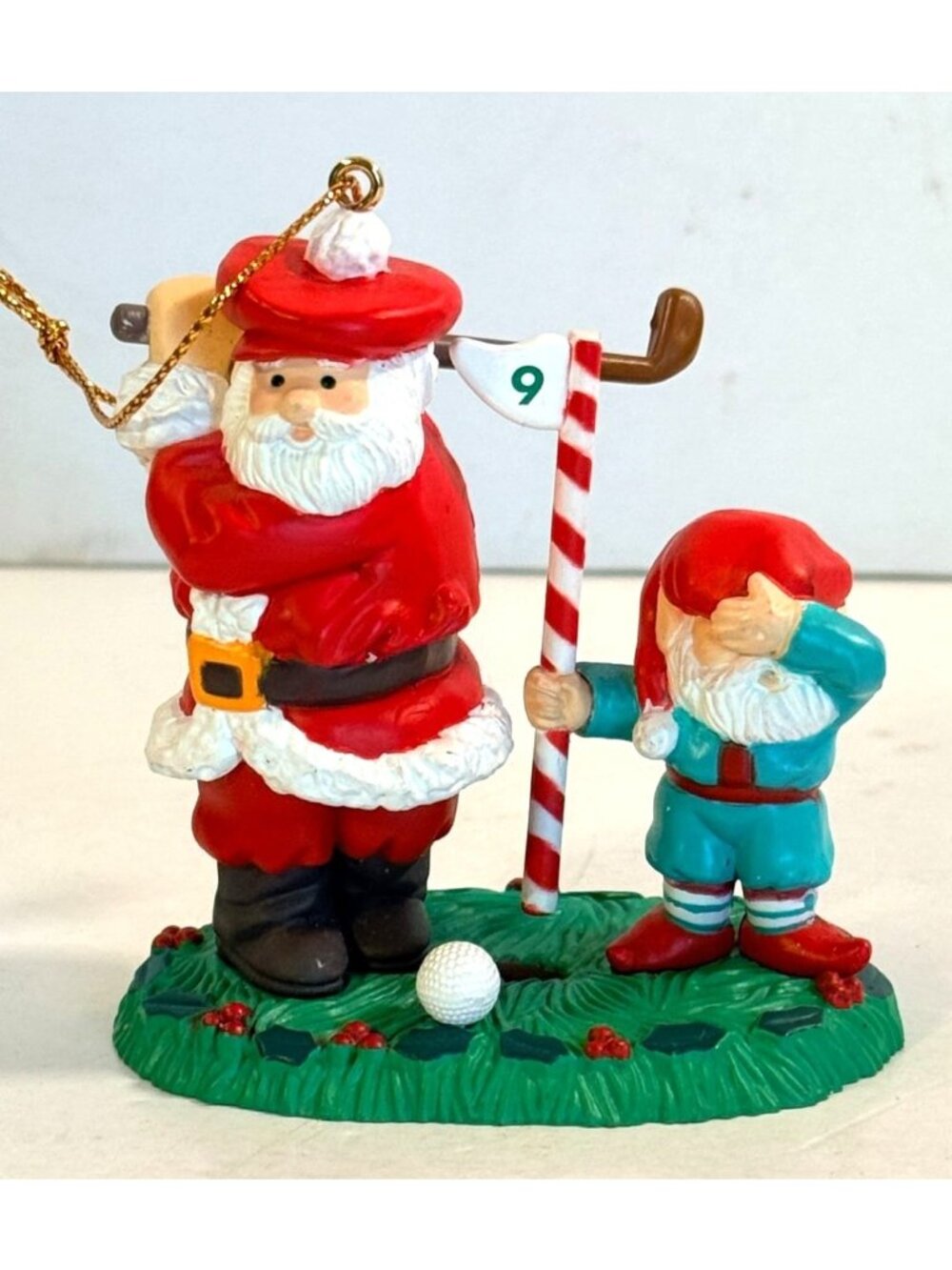 Vintage Christmas Golfing Santa Claus & Elf Caddie 1992 Ornament